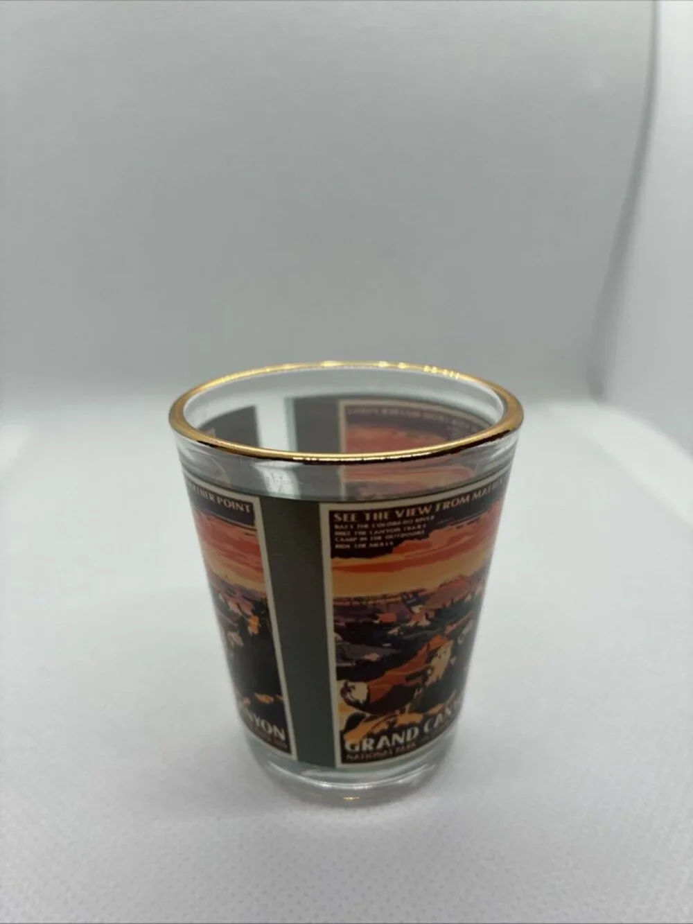 Vintage Grand Canyon National Park Gold Rim Souvenir Shot Glass Mather Point